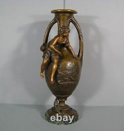 Old Regular Vase Art Nouveau Style Signed Moreau Décor Young Fisherman River