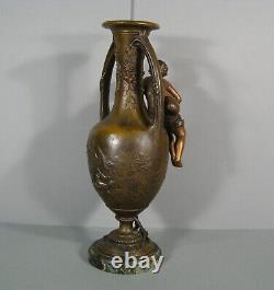 Old Regular Vase Art Nouveau Style Signed Moreau Décor Young Fisherman River