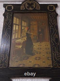 Old Style Art Nouveau Design Wooden Frame Vintage Art Demoiselle Around 1900