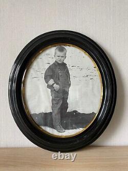 Old Style Black Oval Lacquered Art Nouveau Photo Frame Circa 1900 45.5x41cm