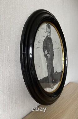 Old Style Black Oval Lacquered Art Nouveau Photo Frame Circa 1900 45.5x41cm