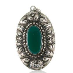 Old Style Hochovaler Art New Silver 800 Green Agate Pendant