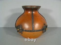 Old Vase Ball Art Style New Colored Glass Mount Iron Forged Signed Val