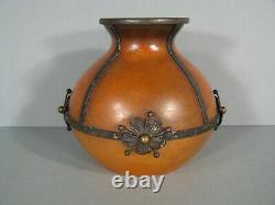 Old Vase Ball Art Style New Colored Glass Mount Iron Forged Signed Val