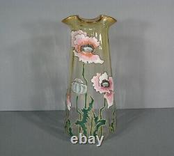Old Vase Glass Enamelled Art Nouveau Style Decor Poppy Montjoye Legras Pantin