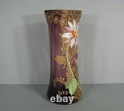 Old Vase Glass Enamelled Art Nouveau Style Flower Montjoye Legras Pantin