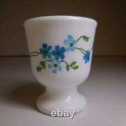 Opalescent Glass Egg Cup White Blue Green Flower Art Nouveau Style France N8372