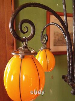 Original Art Deco Art New Ceiling Luminaire Orange Glass Loetz Powolny Style