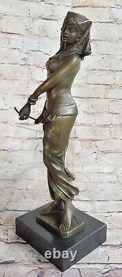 Original Egyptian Princess Bronze Statuette Art Nouveau Deco Decor Signed