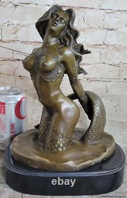 Original Style Art Nouveau Nude Bronze Marble Mermaid Statue Sculpture Gift