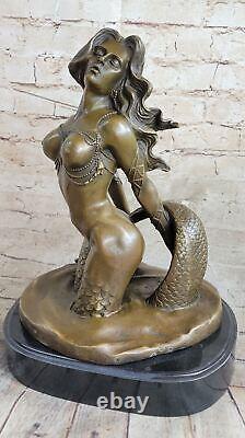 Original Style Art Nouveau Nude Bronze Marble Mermaid Statue Sculpture Gift