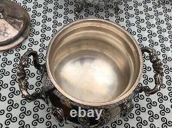 P. Meurgey Paris silver-plated metal coffee pot, creamer, and sugar bowl in Louis XV style