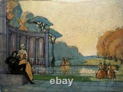 Painting, Oil On Cardboard Elegant Women In A Park, Art Style New