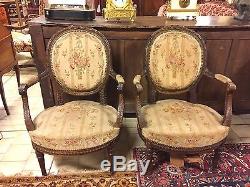 Pair Of Armchairs And Style Medallion Chairs Louis XVI Mahogany Small Point
