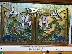 Pair Of Art Nouveau Stained Glass Windows