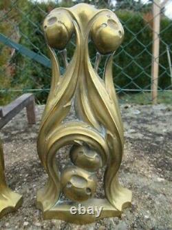 Pair Of Chenet Art Nouveau Bronze Style Hector Guimart Antique French Andiron