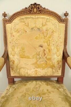 Pair Of Louis XVI Style Armchairs Tapestry Small Dot