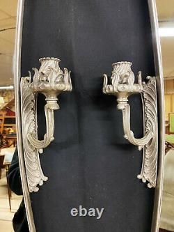 Pair Of Mirrors Of The 1950s Silver Bronze Art Nouveau