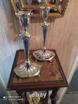 Pair Of Silver Metal Candlesticks Art Nouveau Style