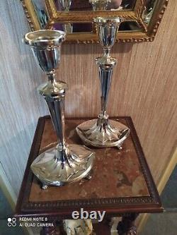 Pair Of Silver Metal Candlesticks Art Nouveau Style