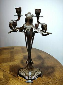 Pair Of Statues/bougeoirs In The Shape Of A Woman, Art Nouveau Style, Old