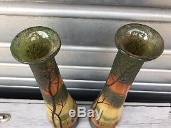 Pair Of Vases Glass No Signs Style Legras