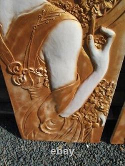 Pair Of Women's Panels Of Style Art New In Platre (recent Manufacturing)