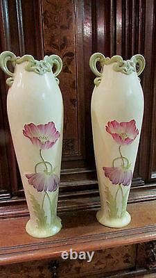 Pair Old Large Vases Art Nouveau Ceramic Royal Style Dux Autriche Ep 19e