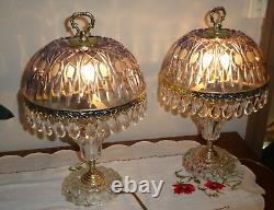 Pair of Art Nouveau / Deco Style Mushroom Lamps with Droplet Pendants - WORKS