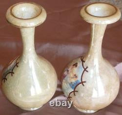 Pansu Vases Style Art Nouveau Porcelain Iridescent Polychrome Woman Iris & Flowers