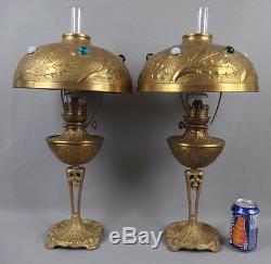 Parisian Art Oil Lamps Pair New Style Bronze Oil Lamps Leleu 1900