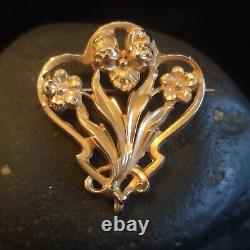 Pendant Or Brooch Old Bouquet Flower / Gold 750? (18k) Art Nouveau Style