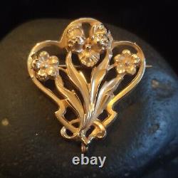 Pendant Or Brooch Old Bouquet Flower / Gold 750? (18k) Art Nouveau Style