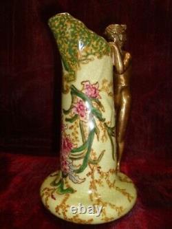 Pitcher Cruche Figure Flower Style Art Deco Style Art Nouveau Porcelaine Bronze
