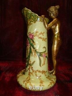 Pitcher Cruche Figure Flower Style Art Deco Style Art Nouveau Porcelaine Bronze
