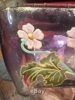 Planter & Centerpiece Enameled Glass Art Nouveau Style Legras Flowers