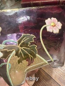 Planter & Centerpiece Enameled Glass Art Nouveau Style Legras Flowers