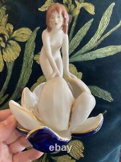 Porcelain Art Style New Royal Dux Woman Lotus Flower