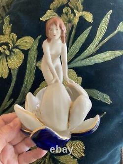Porcelain Art Style New Royal Dux Woman Lotus Flower