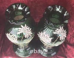 Pretty Pair Legras Glazed Glass Vases Floral Style Art-new Dahlia