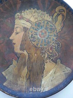 Rare Former Grand Plat Art New Mucha Tetes Byzantines Young Woman
