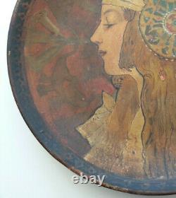 Rare Former Grand Plat Art New Mucha Tetes Byzantines Young Woman