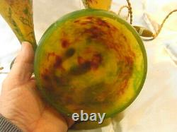 Rare Pair Lamp Glass Pt Clear Acid Glazed Art New Style Galle Lamp