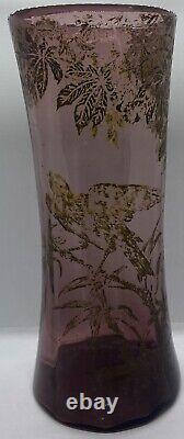 Rare Pair of Art Nouveau Style Blown Glass Vases with Floral Decor by Legras