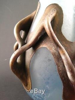 Rare Vase Design Artistic Modernist Art Nouveau Style Glass And Bronze Clay