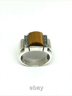 Ring Style Art Deco Silver, Tiger Eye And Marcasite, Adjustable Waist