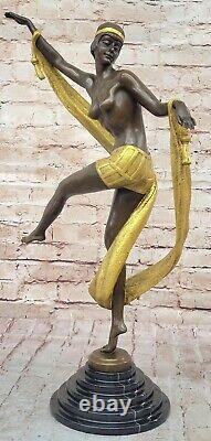 Rozet Style Art Nouveau Ribbon Dancer Gold Bronze Collector Statue Figurine