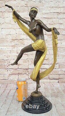 Rozet Style Art Nouveau Ribbon Dancer Gold Bronze Collector Statue Figurine