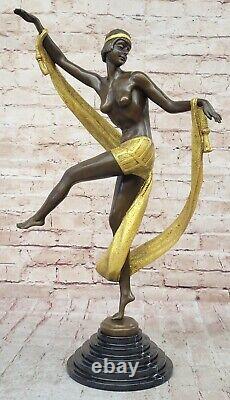 Rozet Style Art Nouveau Ribbon Dancer Gold Bronze Collector Statue Figurine