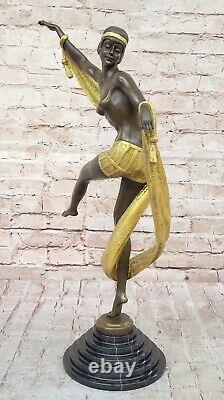 Rozet Style Art Nouveau Ribbon Dancer Gold Bronze Collector Statue Figurine